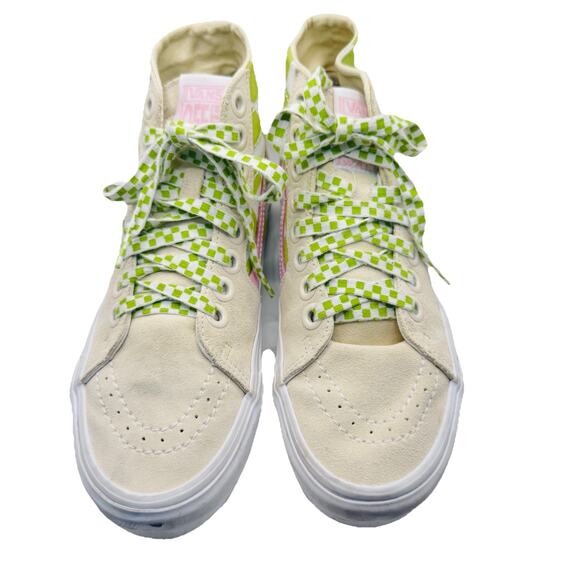 Vans X EM Holiday SK8-HI Pink Green Womens Sneakers 9.5 Checkerboard Preppy - Picture 2 of 11